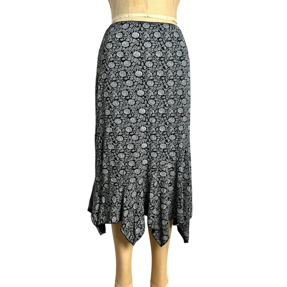 Mossimo‎ Floral Ruffle Knee Length Skirt Black White Fairycore Whimsygoth Y2K S